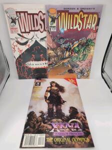 3 Comic Lot: WildStar #1, #2 Image Comics 1993 & Xena Warrior Princess #3 Topps, VF/NM, Pin-Up