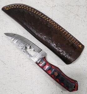 (1) Fixed Blade Damascus Steel Bear Utility Knife With Wood Handle And Sheath