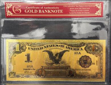 1899 $1 Silver Certificate Replica, 24K Gold-Plated, COA Included