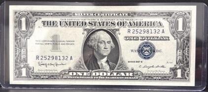 Crisp U.S. $1 Silver Certificate Banknote (Series 1957B, R25298132A, Blue Seal)