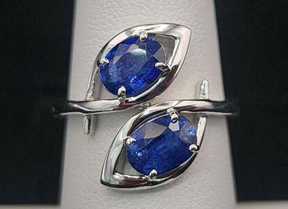 (1) Size 6.5 Oscar Friedman Two Stone Sapphire .925 Silver Ring