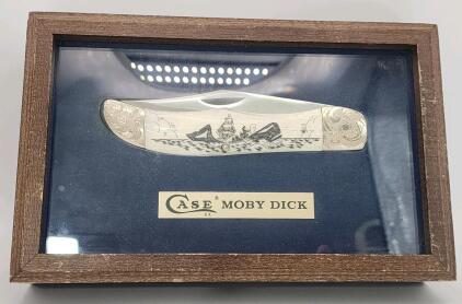 (1) Case XX Moby Dick Commemorative Folding Knife Engraved Bolster Scrimshaw Whaling Scene In Case