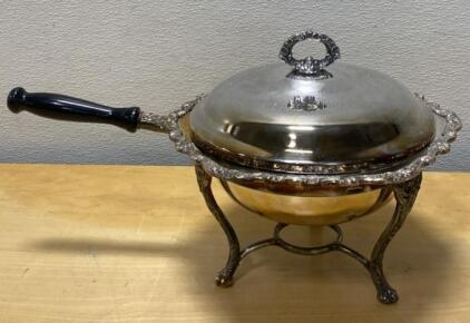 Vintage Silver-Plated Chafing Dish with Ornate Stand and Lid