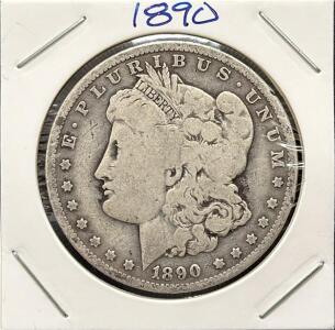 1890-O Morgan Silver Dollar, 90% Silver, New Orleans Mint, Circulated, Liberty Head, Eagle Reverse