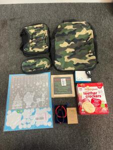 3-Piece Camouflage Backpack Set, Anker Car Charger, HappyBaby Teether Crackers, Gifts & Decor