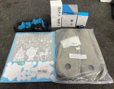 Vehicle Phone Mount, Anker Series 3 12v Car Charger, 2 Factory Sealed Boxes Of GLP-1, Blue/Black Steering Wheel Cover, 2 Light Grey Leather Car Arm Rest Cover, Holiday Window Cling Decorations