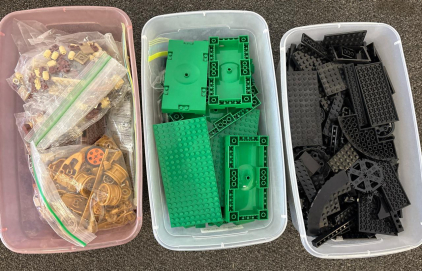 LEGOS&ndash; 3 Bins, Green, Black, Gold/Brown, Sorted, Plates & Special Parts, 1500+ Pieces