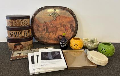 Western Horse Clock, Nesting Boxes, Candle Holders, Mirror, Screen Kits & More