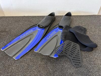 Oceanic Caribe Full-Foot Swim Fins L (US 10-11, EU 44-45) W/ Deep See Socks, Made In Italy, Blue