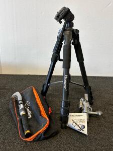 0YONG YI 210 Telescopic Fishing Rod & Shakespeare Reel W/ SandKing Case & Huepar Tripod