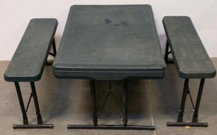 Folding Picnic Table Set with Benches, Green, HDPE Top & Steel Frame, Seats 4, 44"x28", Outdoor/Indoor