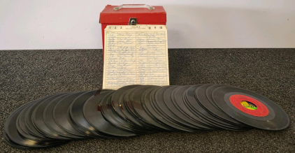 Vintage 1960s 45 RPM Record Collection &ndash; 48+ Singles w/ Red Carry Case & Handwritten Index
