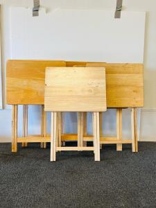 Set of 7 Folding TV Tray Tables, Solid Wood, Natural Finish, 19" W x 15" D x 26" H