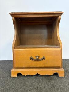 Vintage Wooden Nightstand With Drawer and Shelf, Scalloped Skirt, Serial 8131, Light Brown