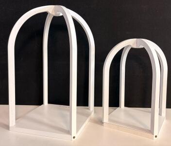 Set of 2 White Wooden Open Frame Lanterns with Faux Greenery Accents, 22" and 17" Tall
