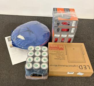 Assorted Lot: Starbucks Tripleshot Mocha 12pk, TECBEARS PLA Red 3D Filament 6x, SwimWays Pool Float, LED Mirror