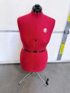 Adjustable Small Dress Form - Red Fabric, Tripod Metal Base, Hem Guide, Bust 33&ndash;40", Waist 25&ndash;32"