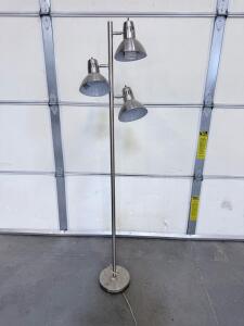 Modern 3-Head Adjustable Silver Floor Lamp, Brushed Metal, Swivel Shades, 66 In Height