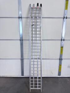 Aluminum Loading Ramp, 84"x12", Grated Surface, 600 lb Capacity, Tie-Down Strap, Hook Ends
