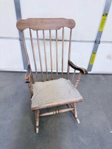 Windsor Style Wooden Rocking Chair, High Spindle Back, Light Brown, With Removable Cushion