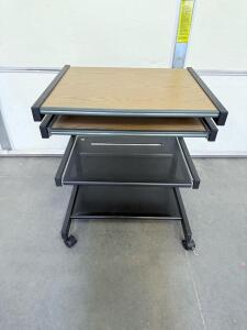 Mobile AV Projector Cart With 3 Shelves, Sliding Middle Shelf, And Locking Casters