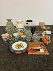 Assorted Clear Glassware Set &ndash; Includes Storage Jars, Bottle, And Oval Pressed Glass Tray