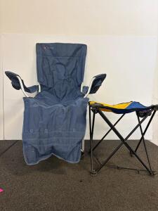 Mac Sports Prestige Folding Camp Chair & Blue/Yellow Folding Camp Stool, 300/225 lb Capacity