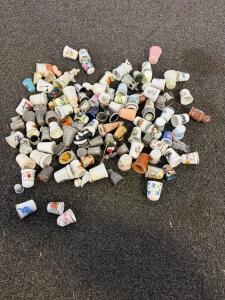 Large Collection of 100 Mixed Decorative Thimbles &ndash; Porcelain, Metal, Novelty, Floral & Souvenir