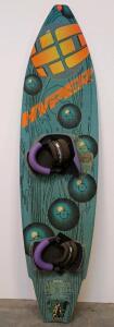 Vintage Hyperlite HO 142 Wakeboard, Handbuilt USA, Bindings & 3 Fins, Teal/Orange Graphics 56" Long