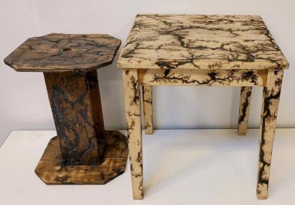 Handmade Lichtenberg Fractal Burn Wood Accent Tables &ndash; Set of 2, Unique Art,
