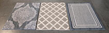 Set of 3 Coordinating Area Rugs, Geometric & Medallion Designs, 48"x30", Gray & Cream Colors