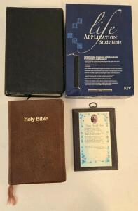 (3) Real Leather KJV Bibles & Religious Scripture Decor