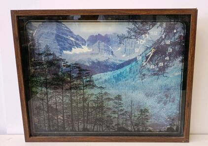 Elgin Analog Wall Clock with Mountain & Forest Scene, 24"x20"