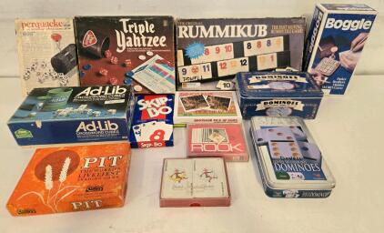 Vintage Board Games &ndash; Yahtzee, Rummikub, Boggle, Pit, Skip-Bo, Dominoes, & More 1970s&ndash;1990s 11 Games