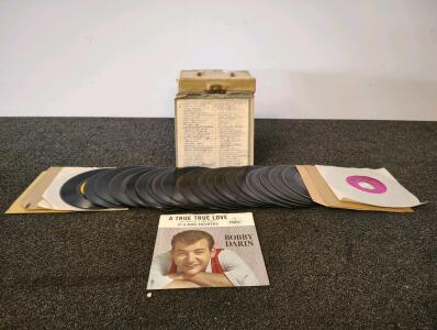 Vintage 45 RPM Vinyl Record Collection with Storage Case &ndash; 30+ Records, Notable Artists