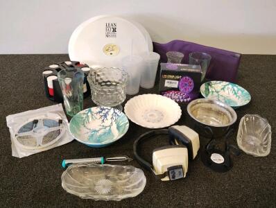 Mixed Lot Household & Kitchen Items w/ George Foreman Plate, LED Strip, Poker chip Set, Sperian Earmuffs