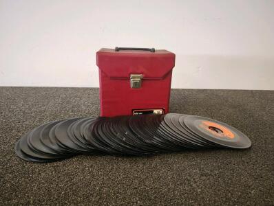 40+ Assorted 7" 45 RPM Vinyl Singles w/ Red Carrying Case - 1960s/70s, Major Labels