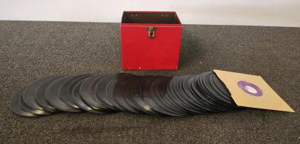 Vintage 1950s-60s 45 RPM Vinyl Record Collection Rock Pop Classics with Red Carrying Case
