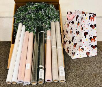 DSuphrzyn Peel & Stick Wallpaper Rolls, Silicone Baking Mats, Pre-Lit Pine Wreath, Gift Bag