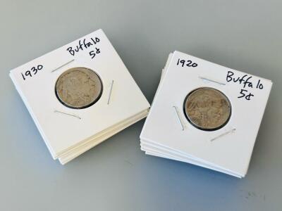 Assorted Buffalo Nickel Collection &ndash; 1914&ndash;1937, Multiple Mints, U.S. 5 Cent Coins, Circulated