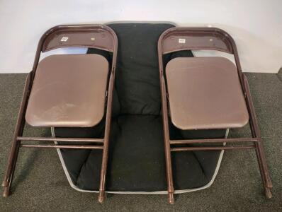 1 Padded Saucer Chair & 2 Metal Folding Chairs, Black & Brown, Used Condition