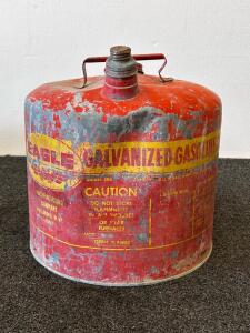 Eagle Model 505 Galvanized 5-Gallon Gasoline Can, Steel, Vintage, Wellsburg WV