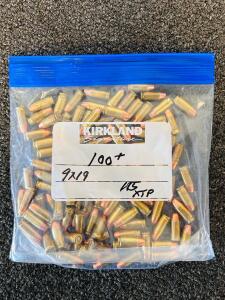 Approximately 100 Rounds 9mm Luger 115gr XTP Reloaded Ammunition, Brass Case, Mixed Headstamp, USA