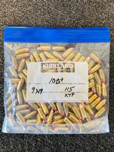 Approximately 100 Rounds 9mm Luger 115gr XTP Reloaded Ammunition, Brass Case, Mixed Headstamp, USA