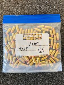 Approximately 100 Rounds 9mm Luger 115gr XTP Reloaded Ammunition, Brass Case, Mixed Headstamp, USA