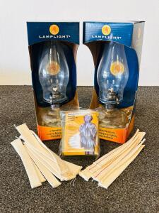 Lamplight Oil Lamp Bundle with Extra Wicks and Emergency Survival Poncho, 2 Lamps, 10 Wicks, 1 Poncho