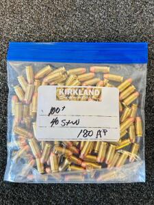 .40 S&W 180gr Brass Ammo, Mixed Headstamps, Bag of 100+ Rounds, Likely Reloaded, Clean