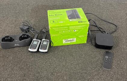 Cobra LI6000 Walkie-Talkies Pair With Charger, WD My Book 1TB, Apple TV With Remote