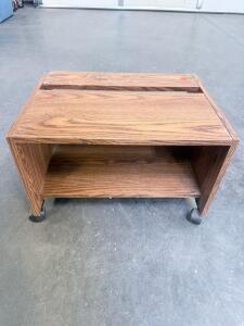 Oak-Look Rolling Utility Cart, 22"x16"x17", 2 Shelves, Cable Slot, Swivel Casters