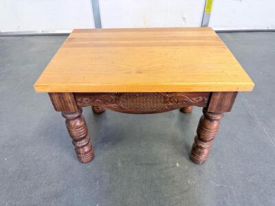 Antique Wooden Side Table With Turned Legs And Carved Apron
